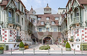 DEAUVILLE, FRANCE - June 4th, 2023 : Seaside 5-star Hotel Normandy Barri re and its gardens