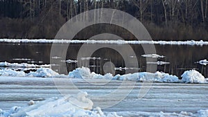 Debacle. Ice drift on river. Ice floats spring or early winter