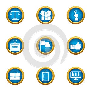 Debate icons set, flat style