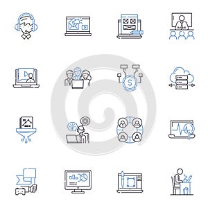 Debate line icons collection. Argue, Contend, Discuss, Dispute, Dissect, Dissent, Evaluate vector and linear