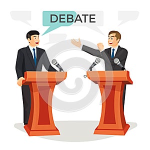 Debate poster with two politicians on vector illustration