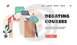 Debating Courses Landing Page Template. Male Female Leaders Of Opposing Political Parties Debate Talking