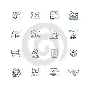 Debating teams line icons collection. Eloquence, Strategy, Rhetoric, Poise, Persuasion, Argument, Logic vector and