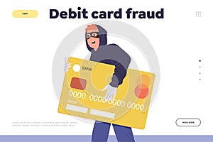 Debit card fraud concept for landing page template online service providing security technology