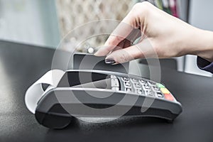 Debit card swiping on pos terminal.
