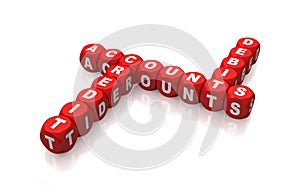 Debit, credit and accounts as red cubes crossword photo