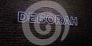 DEBORAH -Realistic Neon Sign on Brick Wall background - 3D rendered royalty free stock image