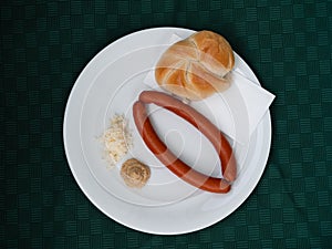 Debrecener Sausage with Mustard, Horseradish and Kaiser Roll