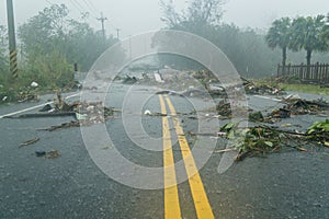 Debri in road during typhoon