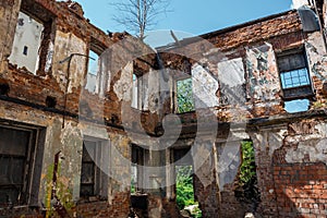 Debris of a building, ruined house, can be used as consequences of war, earthquake, or other natural disaster