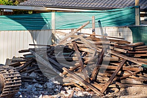 Debris on the construction site after demolishing of the resedential building photo