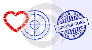 Debris Mosaic Romantic Heart Target Icon with Soccer Goal Textured Stamp