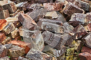 Debris pile of wall bricks