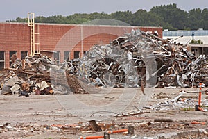 Debris Is Stacked High At Auto Assembly Plant Demolition Site