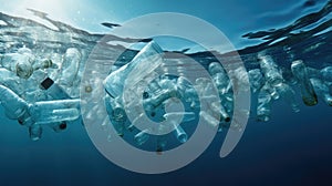 debris water bottles in ocean