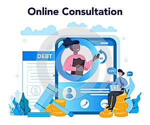 Debt collector online service or platform. Pursuing payment of debt