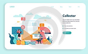 Debt collector web banner or landing page. Pursuing payment