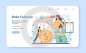 Debt collector web banner or landing page. Pursuing payment