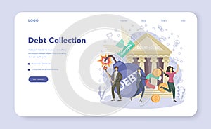 Debt collector web banner or landing page. Pursuing payment