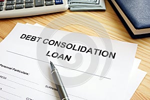 Debt consolidation loan concept. Stack of papers.