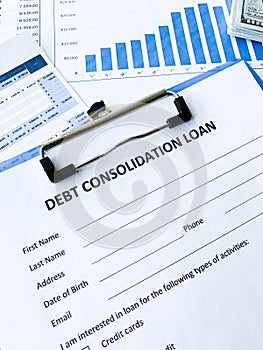 Debt consolidation loan document with graph on table.