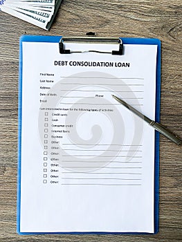 Debt consolidation loan document with graph on table.