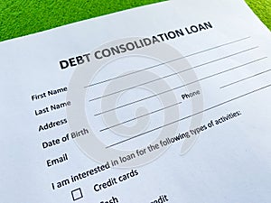 Debt consolidation loan document with graph on table