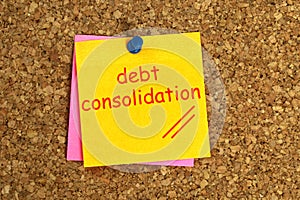 Debt consolidation postit on cork