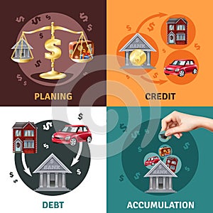 Debt Credit Concept 4 Flat Icons
