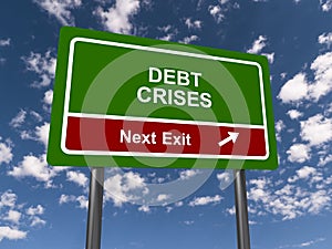 Debt crises traffic sign