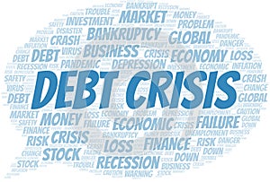 Debt Crisis word cloud create with text only.
