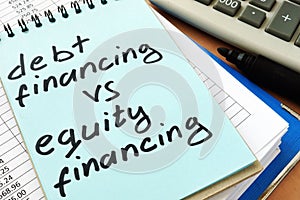 Debt financing vs equity financing.