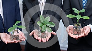 Debt-free lifestyle concept by money savings with coin and plant. Quaint