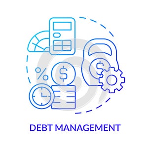 Debt management blue gradient concept icon
