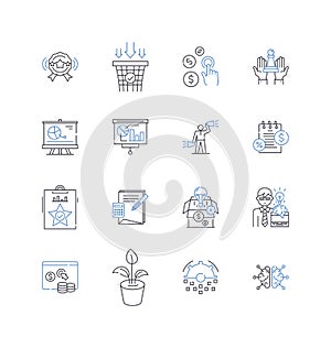 Debt management line icons collection. Credit, Interest, Consolidation, Budgeting, Repayment, Counseling, Loans vector