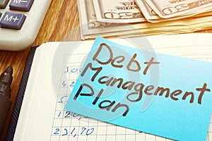 Debt management plan with calculator and cash