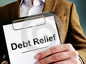 Debt relief application with clipboard.