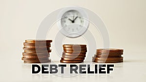 Debt relief is shown using the text and photo of coins