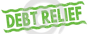 DEBT RELIEF text on green lines stamp sign