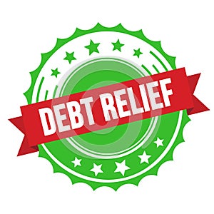 DEBT RELIEF text on red green ribbon stamp