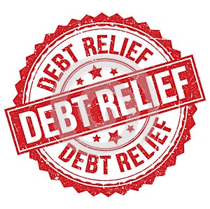DEBT RELIEF text on red round stamp sign