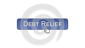 Debt relief web interface button clicked with mouse cursor, violet color, credit
