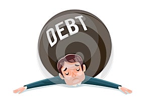 Debt squashed crushed businessman wretched miserable cartoon character vector illustration photo