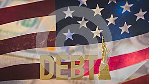 The debt text on Usa flag for Business concept 3d rendering