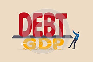 Debt to GDP crisis, COVID-19 causing economic recession, bankruptcy business high risk of debt bloat concept, huge heavy DEBT on