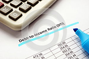 Debt-to-income ratio DTI marker underlined. photo