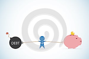 Debt vs saving and businessman, business concept