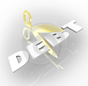 Debt Word Scissors Cutting Costs Money Owed