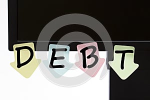 Debt written on color stickers concept