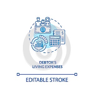 Debtor living expenses blue concept icon